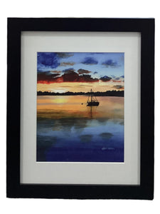 Sunset Sailboat - Giclée Print 8" x 10" - Framed