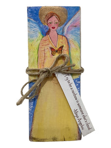 Small Wood Block Angel - Try to be a rainbow in someon else's cloud. - Maya Angelou