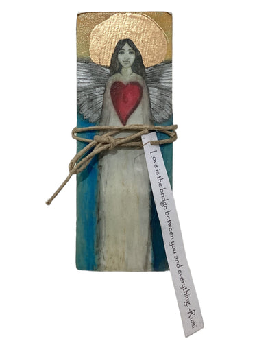 Small Wood Block Angel - Love is the bridge between you and everything. - Rumi