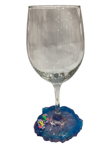 Beachy Wine Glass with Built-In Coaster - Blue/Pink w/Flipflops