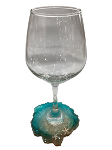 Beachy Wine Glass with Built-In Coaster - Teal