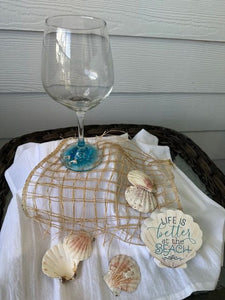 Wine Glass with Ocean Blue Bottom w/Dolphins