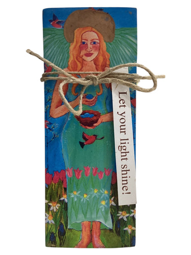 Small Wood Block Angel - Let your light shine!