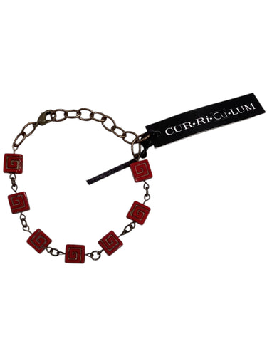 Red Green Square Czech Glass Bracelet