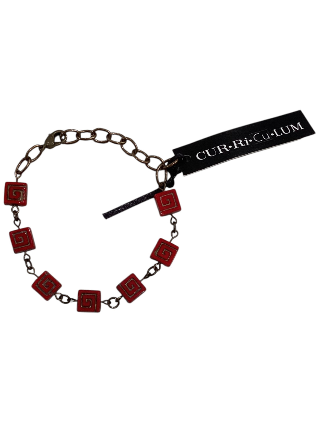 Red Green Square Czech Glass Bracelet