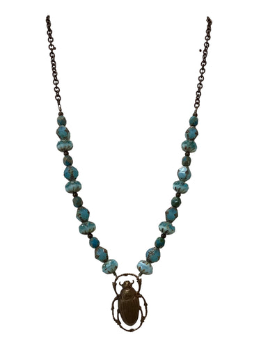 Turquoise & Gold Necklace with Scarab - 22