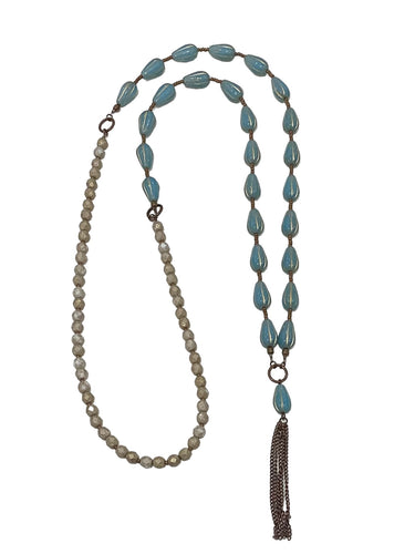 Turquoise & Gold Necklace with Tassel - 44