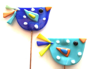 Bird Plant Stake Fused Glass