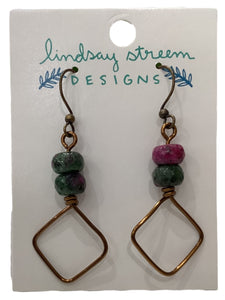 Square Hoops Earrings with Ruby Zoisite