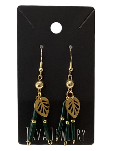 Green Bars with Leaf Earrings