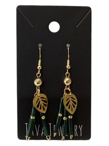 Green Bars with Leaf Earrings