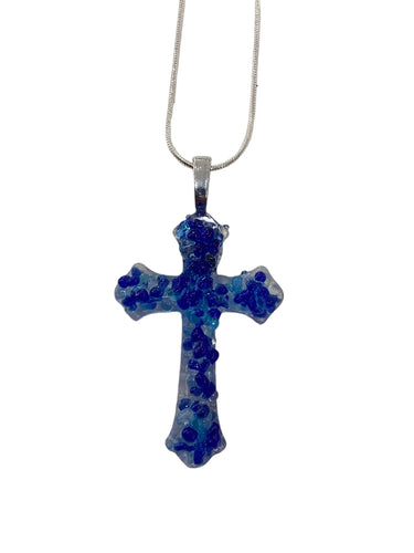 Pendant Cross - Blue on Clear Base