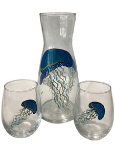 Carafe with 2 Small Glasses - 3pc Set - Jelly Fish