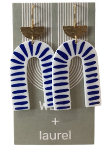 Simple Acrylic Earrings - Arch - White/Blue Stripes