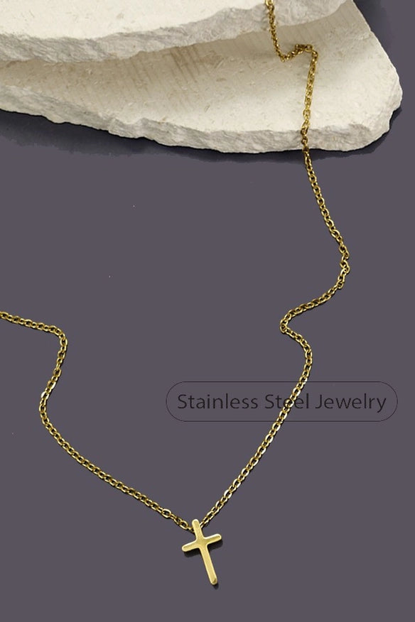 18K Stainless Steel Cross Necklace - Gold