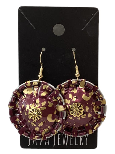 Purple/Gold Round Earrings