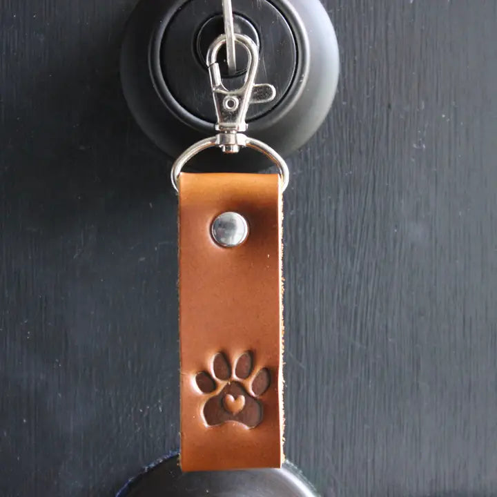 Dog Paw Love Brown Leather Keychain