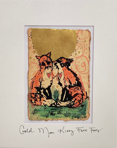 Gold Moon Kissy Face Foxes - Original - 8