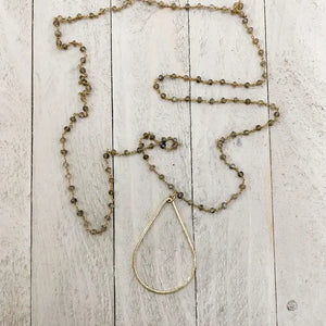 Gold Teardrop with Gold Chain and Labradorite Beads Necklace