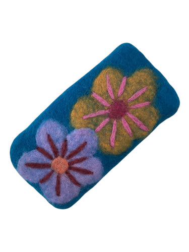 Felted Flower Eyeglass Holder - Dark Cyan