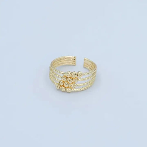 24K Gold Filled Geometric Textured Bead Multi Band Ring
