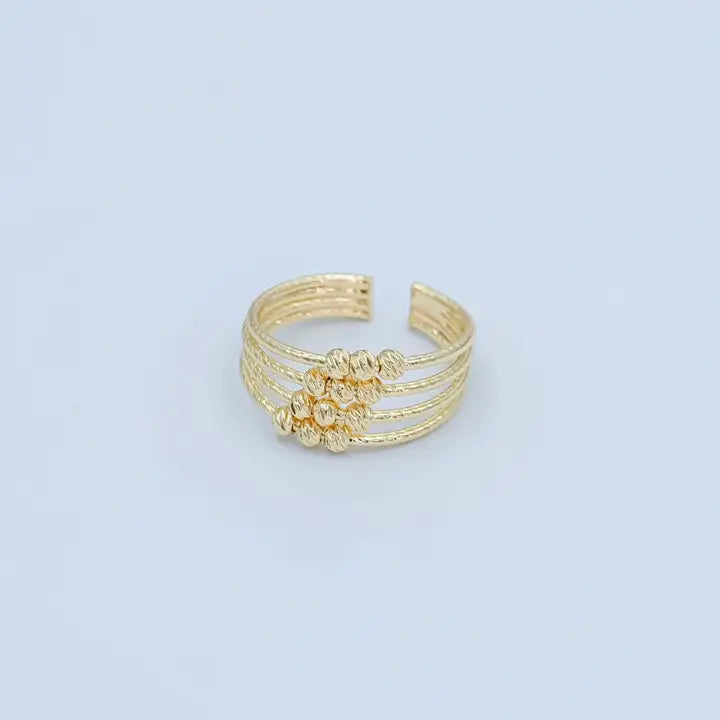 24K Gold Filled Geometric Textured Bead Multi Band Ring