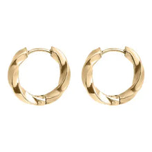 18K Gold Pvd Stainless Steel Textured Twisted Huggie Hoop Earrings - Gold