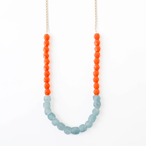 Recycled African Glass and Mixed Bead Necklace - Orange