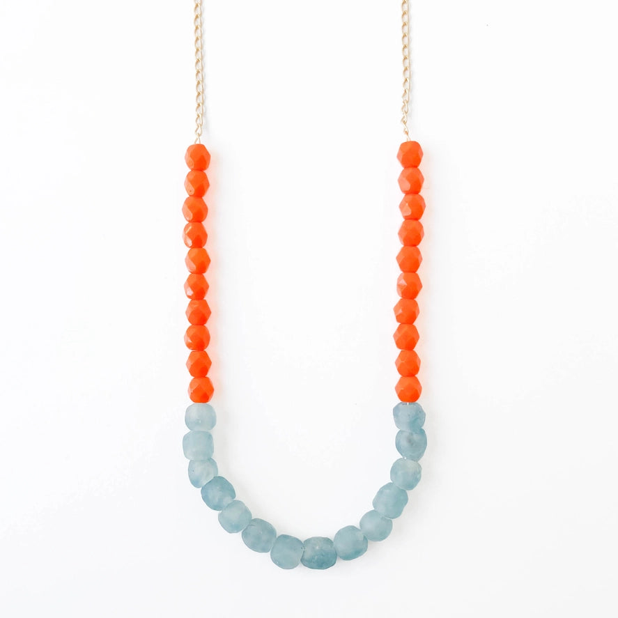 Recycled African Glass and Mixed Bead Necklace - Orange