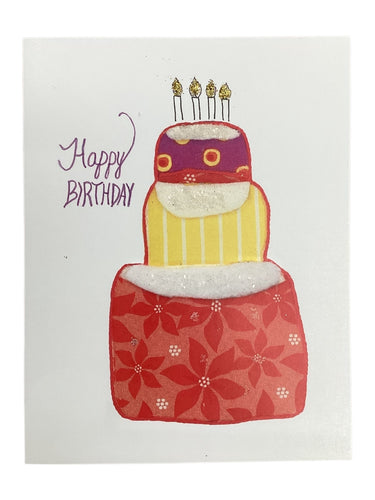 Birthday Card - Yellow Strip Cake