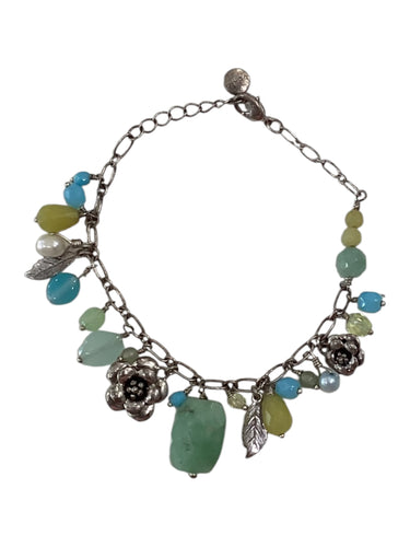Vintage Bracelet - Blue & Green & Silver Flower