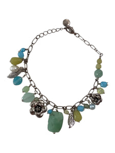 Vintage Bracelet - Blue & Green & Silver Flower
