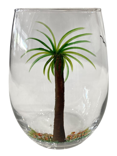 Stemless Wine Glass - Palm Tree