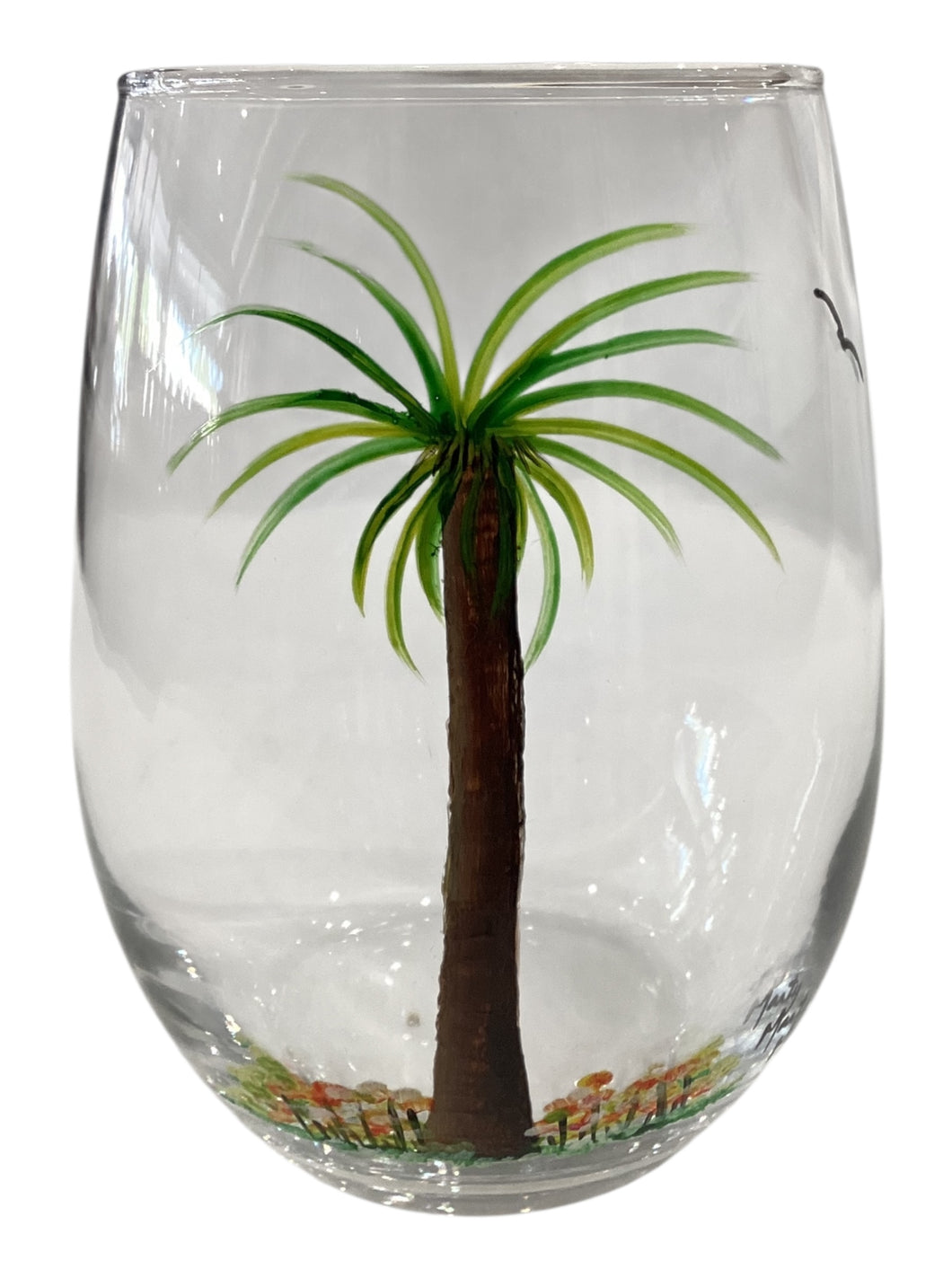 Stemless Wine Glass - Palm Tree