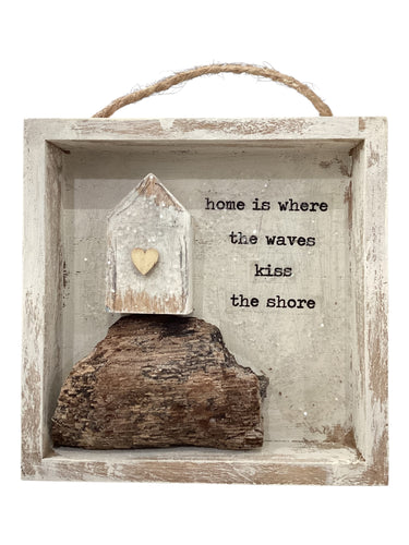 Driftwood Tiny House Shadowbox - Waves Kiss Shore