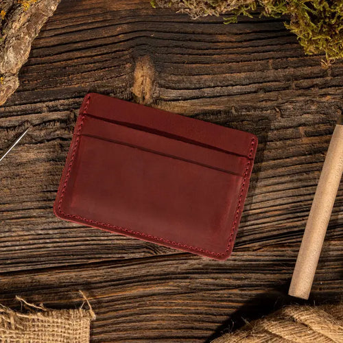 Genuine Leather Card Holder Wallet - Red
