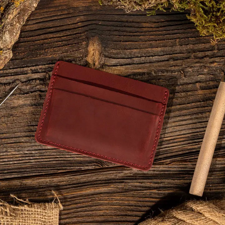 Genuine Leather Card Holder Wallet - Red