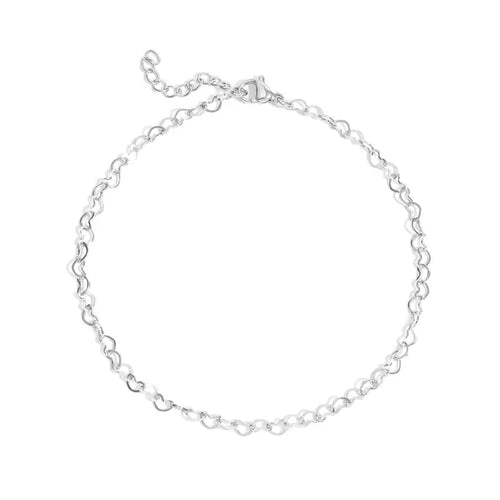 18K Gold PVD Stainless Steel Linked Hearts Anklet - Stainless