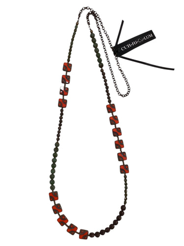 Orange Funky Square with Green Czech Glass Necklace