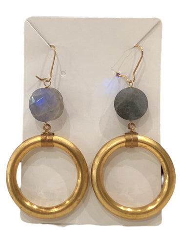 Gemstone Statement Earrings - Labradorite/Brass