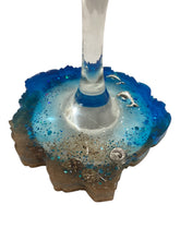 White Wine Glass with Built-In Coaster - Blue with Dolphins