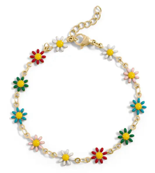18K Gold PVD Multi Colored Floral Chain Bracelet - Gold