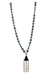 Turquoise Flower & Crystal Necklace - 40"