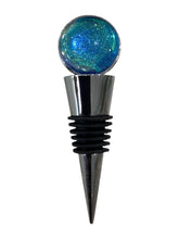 Wine Bottle Topper - Green/Pink Swirl on Silver & Blue