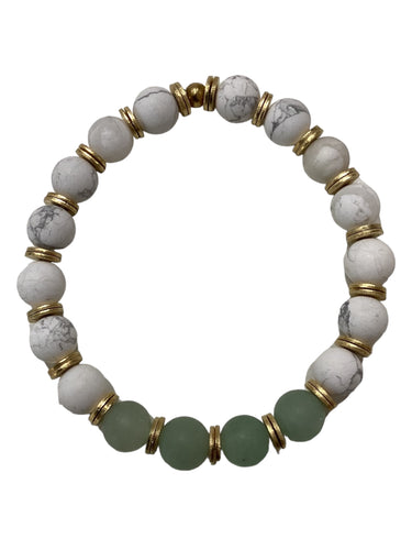 Large Stone Stretch Bracelet - Howlite/Aventurine/Brass