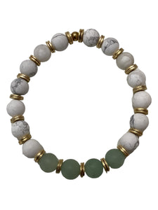 Large Stone Stretch Bracelet - Howlite/Aventurine/Brass