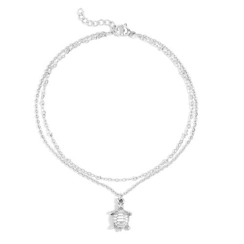 18K Gold PVD Stainless Steel Sea Turtle Charm Anklet - Stainless
