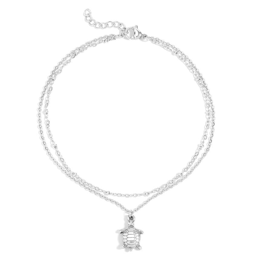 18K Gold PVD Stainless Steel Sea Turtle Charm Anklet - Stainless
