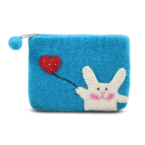 Bunny with Flying Heart Coin Purse - Aqua