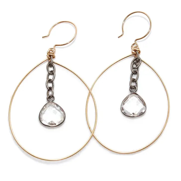 Clear Quartz Crystal with Gold Hoop Earrings